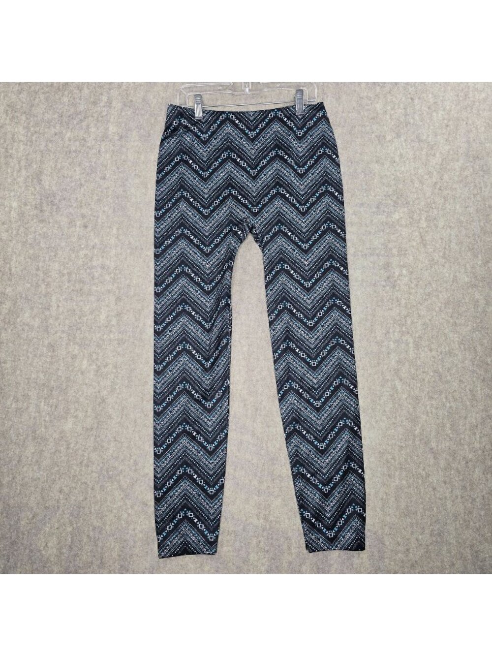 No Boundaries Womens Leggings Black & Teal Chevron Print Size L Polyester Blend